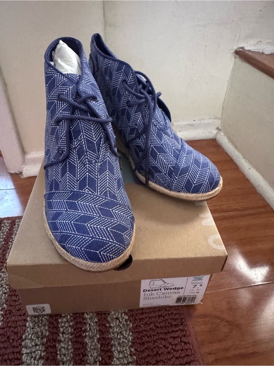 Toms Shoes - Tom'a Ink Canvas Shashikc Desert Wedge Ankle Booties 7.5 New